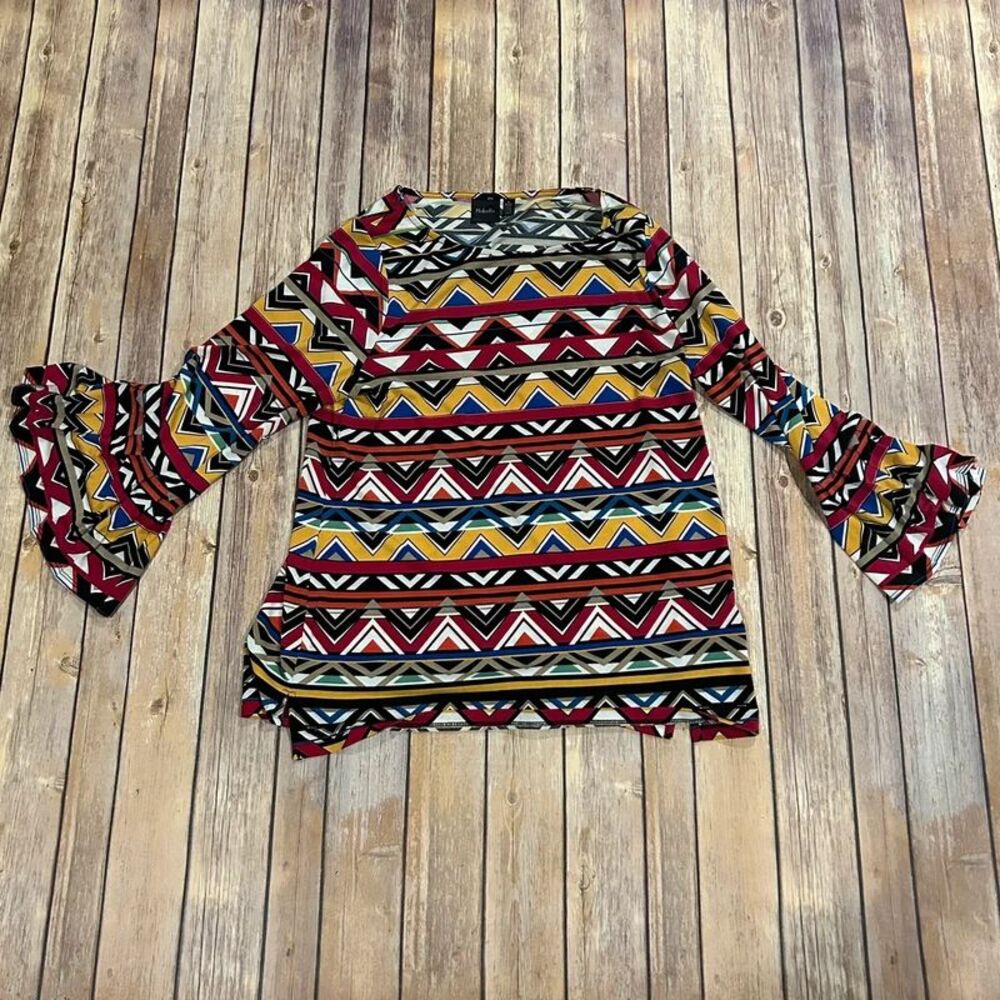 Women Blouse Rafaella Sz Small Petite Colorful Bell Sleeves